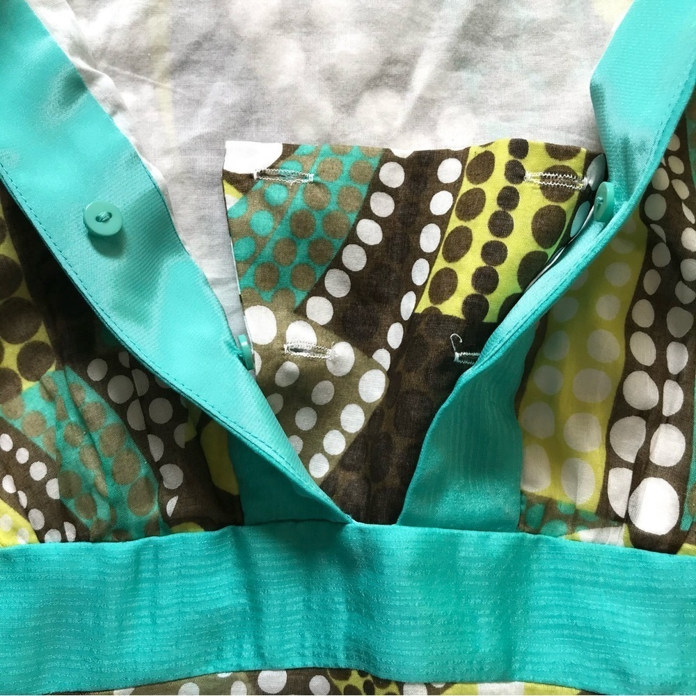 MILLY of NEW YORK Turquoise + Green Mod Print Top 3/4 sleeves Size 2 - Picture 9 of 16